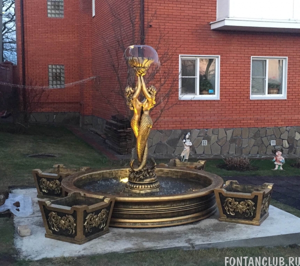 Садовый фонтан Две Русалки с вазоном, 235*235*200см