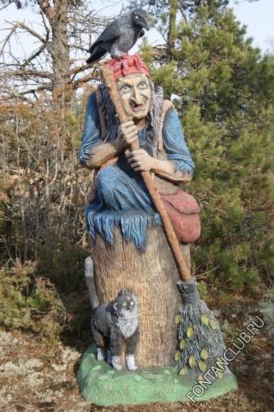 Садовая фигура Баба Яга в ступе с метлой